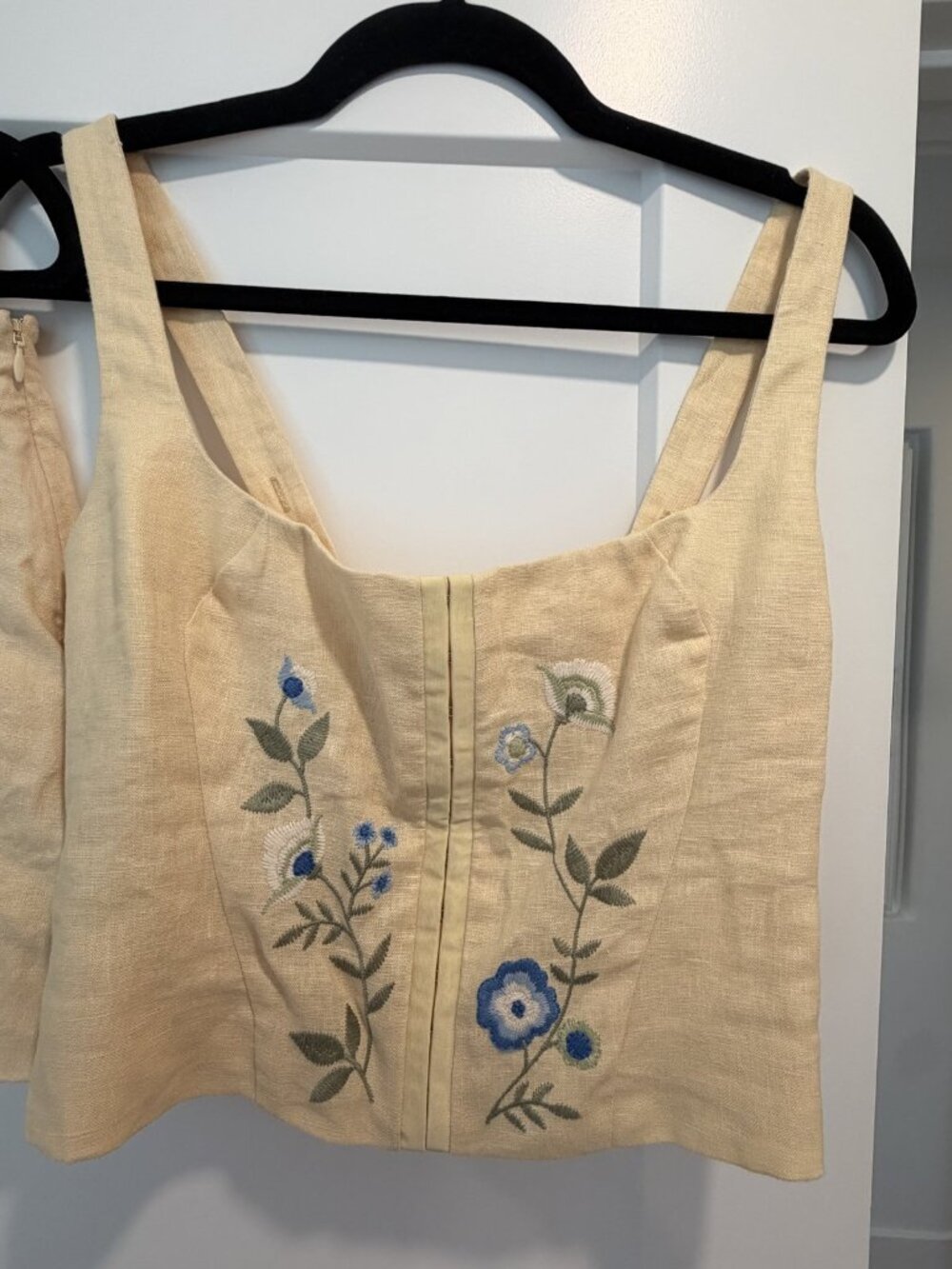 Reformation Embroidered Linen Corset Top Butter Yellow Size 4